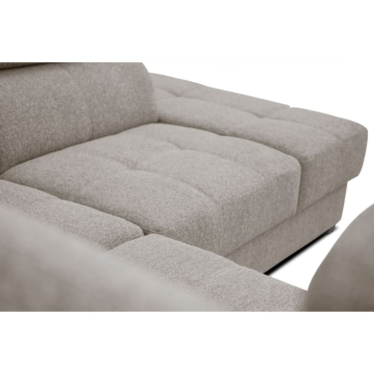 Canapé d'angle droit 5 places en tissu taupe avec coussins déco-Bergo cropped-8