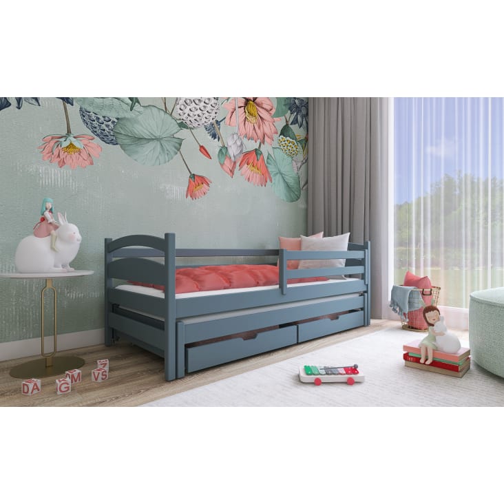Cama de madera gris 90/180 x 200 cm con estructura cama adicional extraíble  con 3