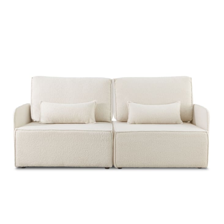 2 Sitzer Sofa Chaiselongue bezogen Boucle und Kiefernholz SchneeweiB LEA Maisons du Monde