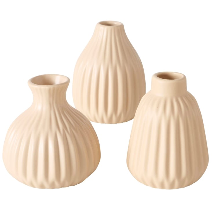 Set de 3 petits vases design en porcelaine beige Maisons du Monde
