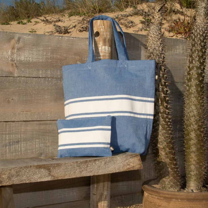 Pochette de plage coton 18x24 bleu grec St tropez Maisons du Monde