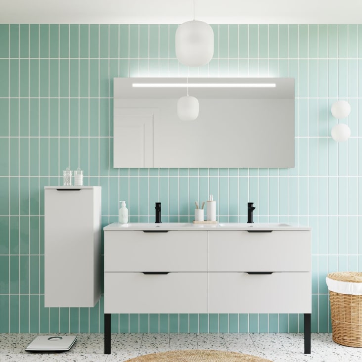 Meuble salle de bain double vasque 140cm 4 tiroirs Blanc SOHO