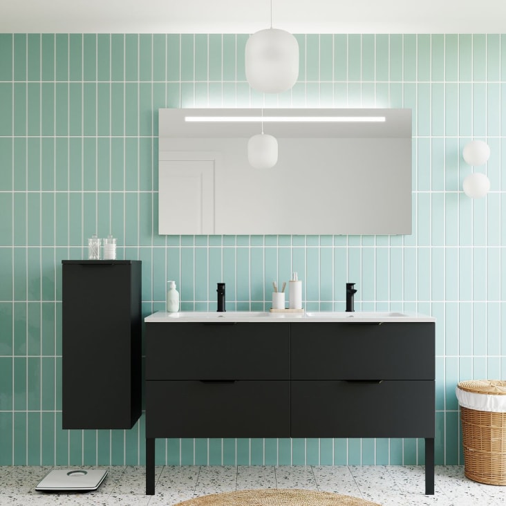 Meuble salle de bain 90 cm ROMY blanc + miroir led 90 cm x 80 cm