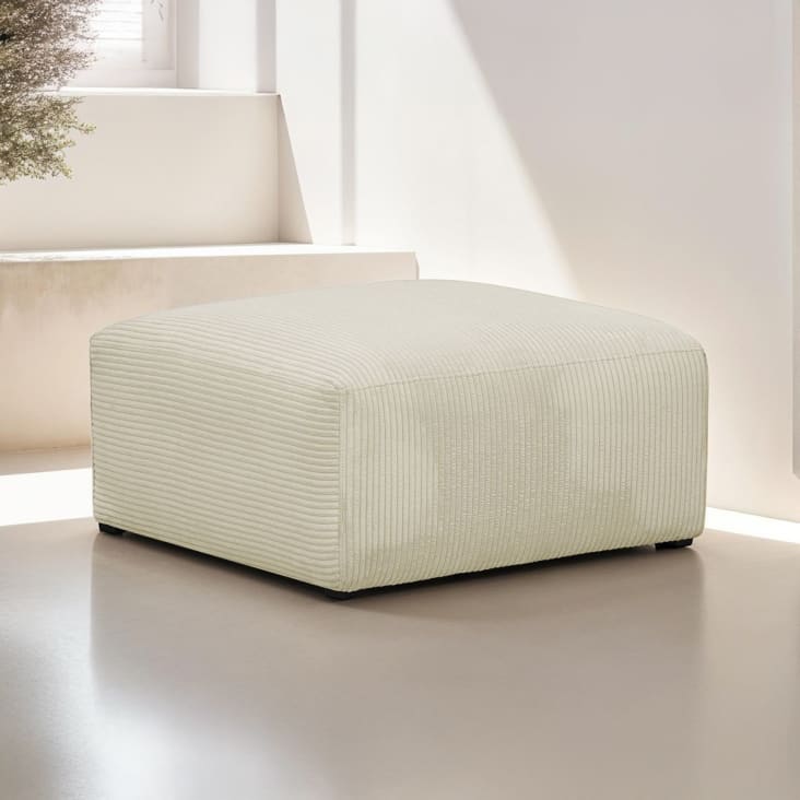 Pouf Velours Beige 39x39x30cm - Repose-Pieds Ou Assise | Design Glamour, Support 150kg