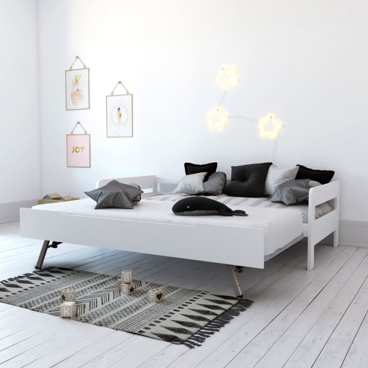 Sofá cama nido con cajones tela color crema 90x200 cm