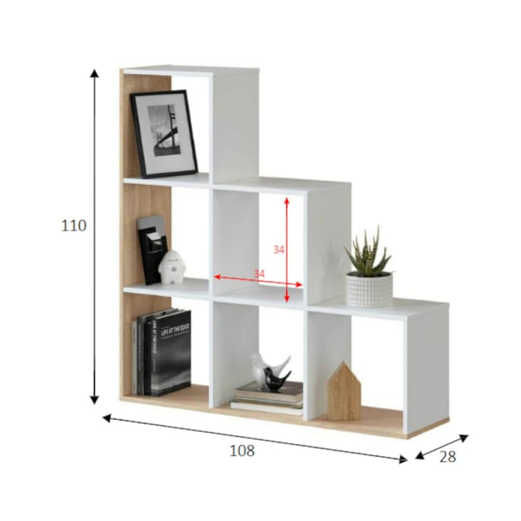 Libreria con 6 scomparti effetto legno bianco e rovere DBARTH