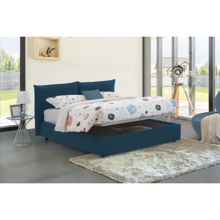 Letto contenitore 160x190 cm in tessuto blu DMLAKA