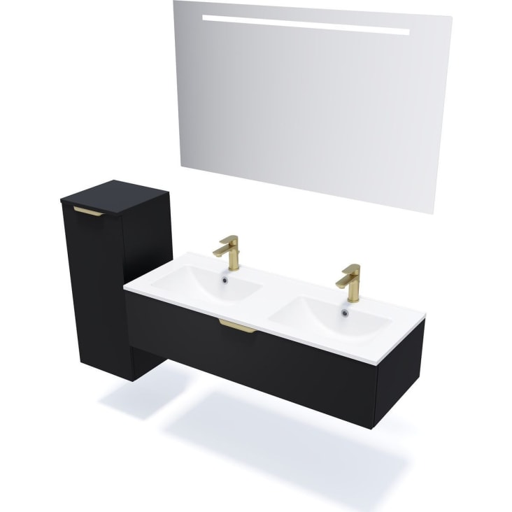 Meuble salle de bain double vasque 120cm 1 tiroir Noir-Venice cropped-3