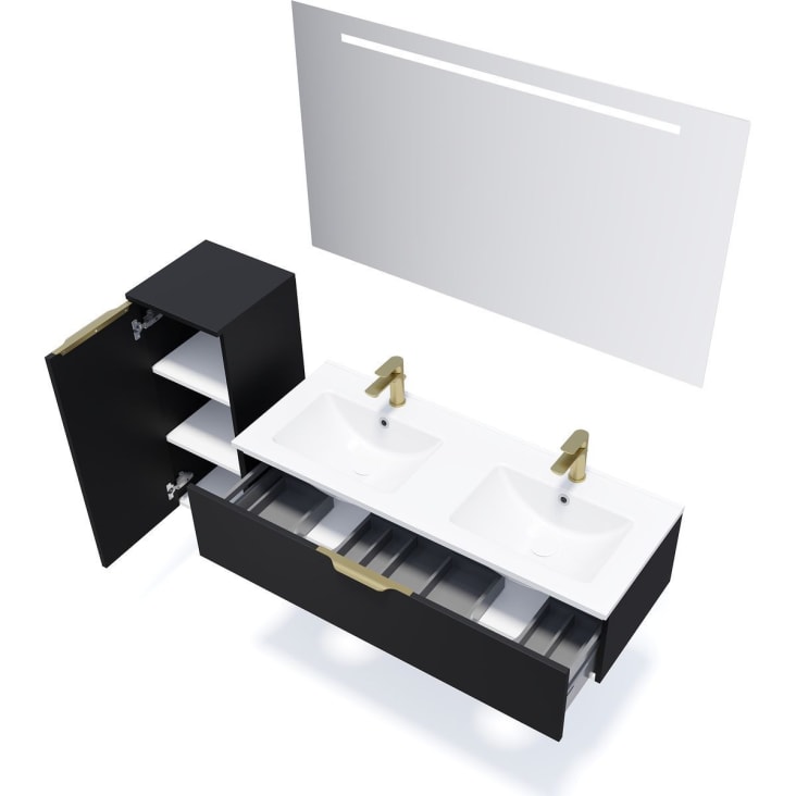 Meuble salle de bain double vasque 120cm 1 tiroir Noir-Venice cropped-4