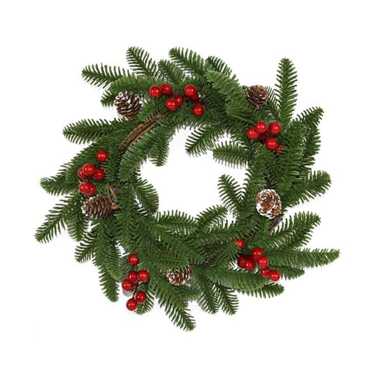 Ghirlanda Natalizia Con Luci LED E Pigne | 30cm Decorazione Porta D'Ingresso Per Natale Con Bacche Rosse