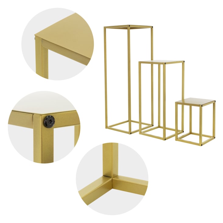 Juego de 3 soportes decorativos para plantas pedestal metal dorado