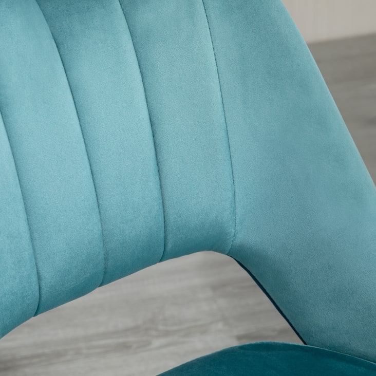 Chaise de bureau design dossier ajouré strié pied chromé velours bleu cropped-8