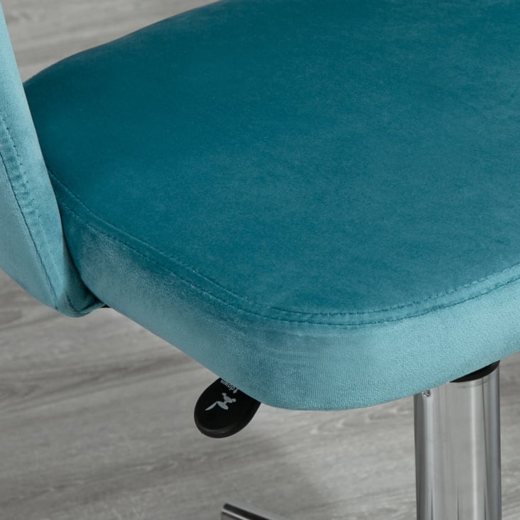Chaise de bureau design dossier ajouré strié pied chromé velours bleu cropped-9
