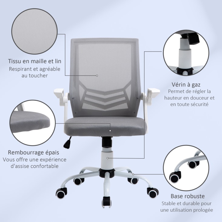 Chaise De Bureau Ergonomique Accoudoirs Relevables Maille Polyester Noir  Blanc - Chaise - Fauteuil bureau BUT