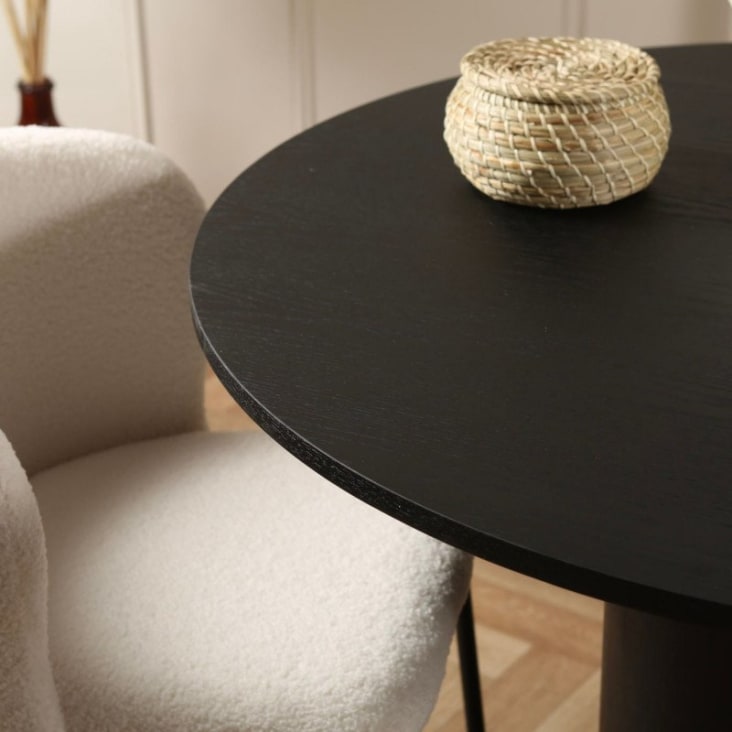 Table à manger ronde 110 cm en bois finition noire pour salle à manger
