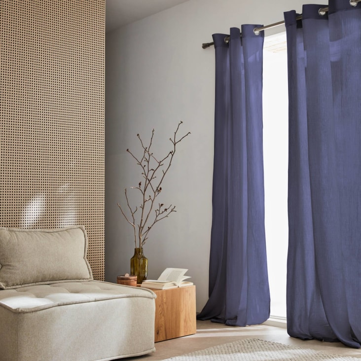 Set de 2 rideaux en gaze de coton bleu marine-Alix