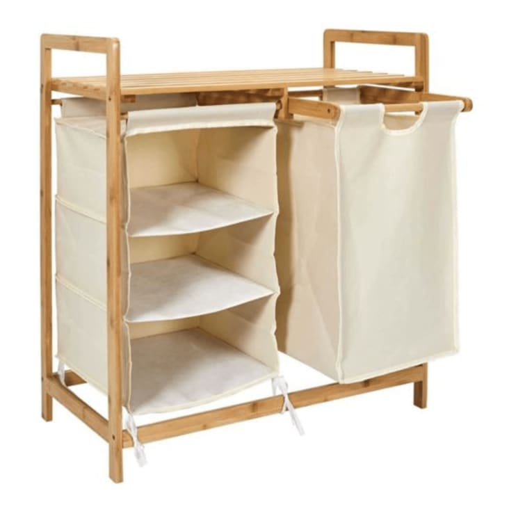 Cesto para ropa bambú, 2 compartimentos - 100l - marrón