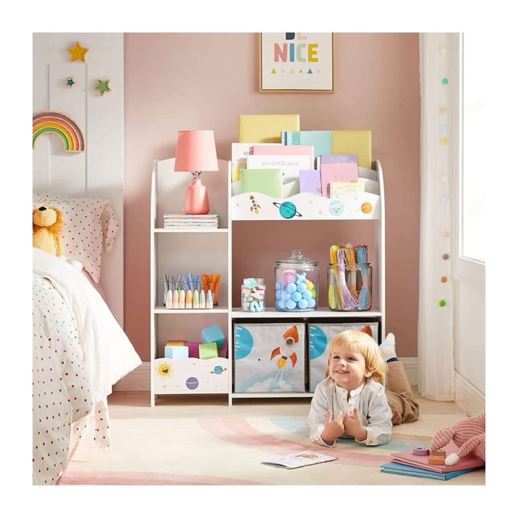 Scaffale Giocattoli In Legno Con 6 Cassetti Tessuto - Organizzatore Camera Bambini, Motivo Dinosauro - Foto 7