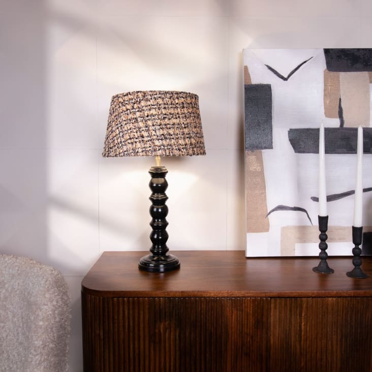 Lampe de chevet avec abat-jour en tissu et pied en bois (noir ou blanc