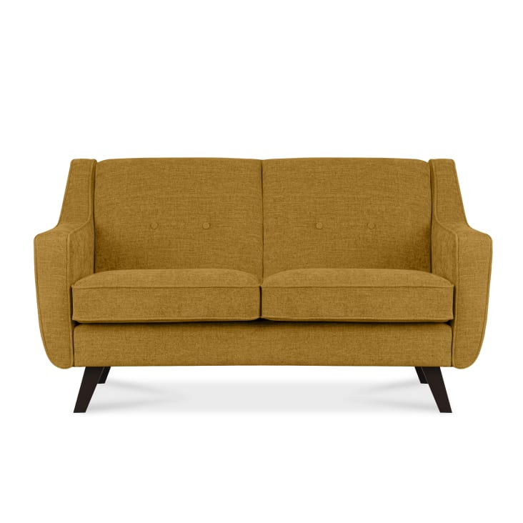 IDMarket Sonia Sofa Aus Gelbem Velours – Retro 2-Sitzer Mit Holzfüßen, Maße 135x67x78 Cm