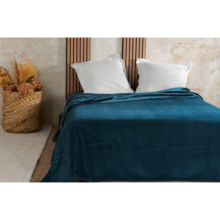Couvre-lit en velours marine, couvre-lit bleu foncé ROYAUME-UNI, couvre-lit  bleu luxe, couvre-lit 170x210cm, couvre-lit en velours de luxe, couvre-lit  en velours marine -  France