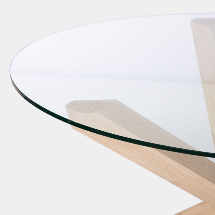 Mesa de comedor redonda Ø120 en cristal y madera maciza Isak