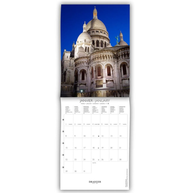 DRAEGER PARIS | Calendrier sur socle Chats 2024 |12 x 16,5 cm | Année 2024  | 7 langues | Calendrier décoration bureau mensuel| Socle en bambou 