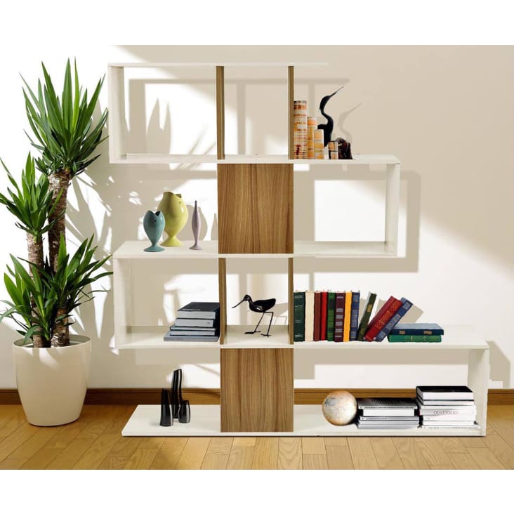 Libreria con 7 scomparti effetto legno bianco e rovere ALABAT