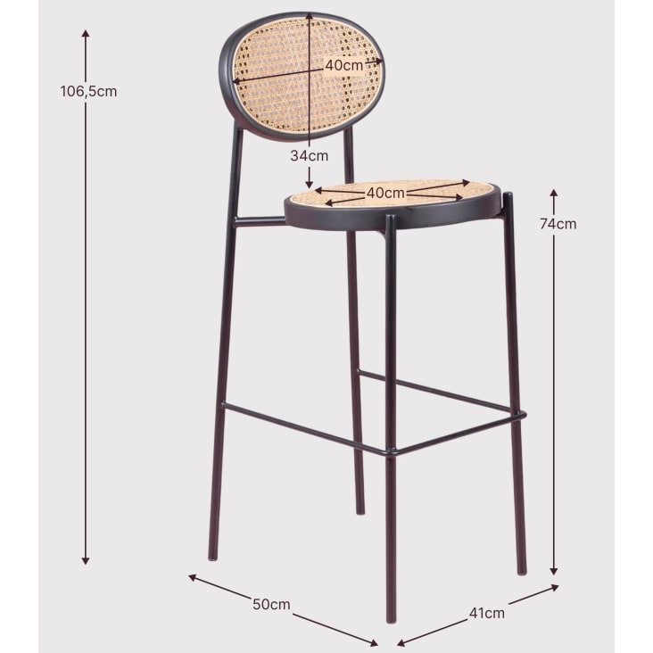 Sgabello vintage dal design classico in rattan, nero NORTH