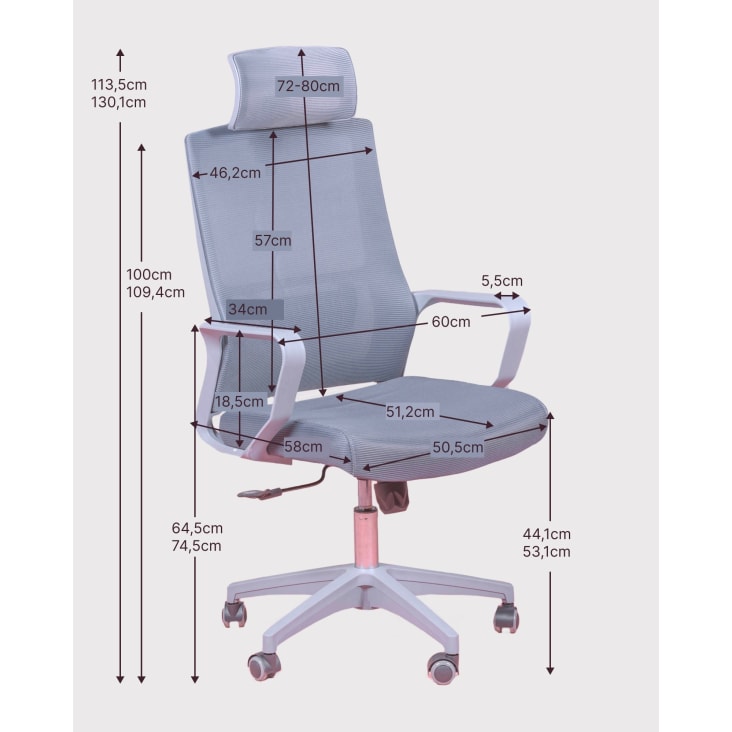 Sedia da ufficio ergonomica nera con poggiatesta, nero MESH