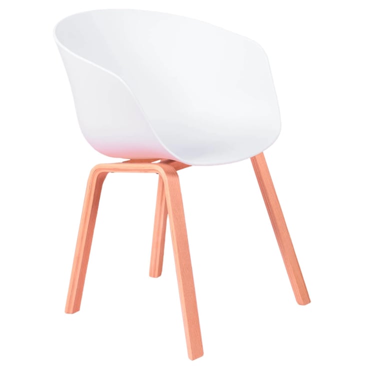 Silla con cojín, asiento de plástico y patas de madera, estilo nórdico,  silla de interior, diseño escandinavo, color blanco, 81