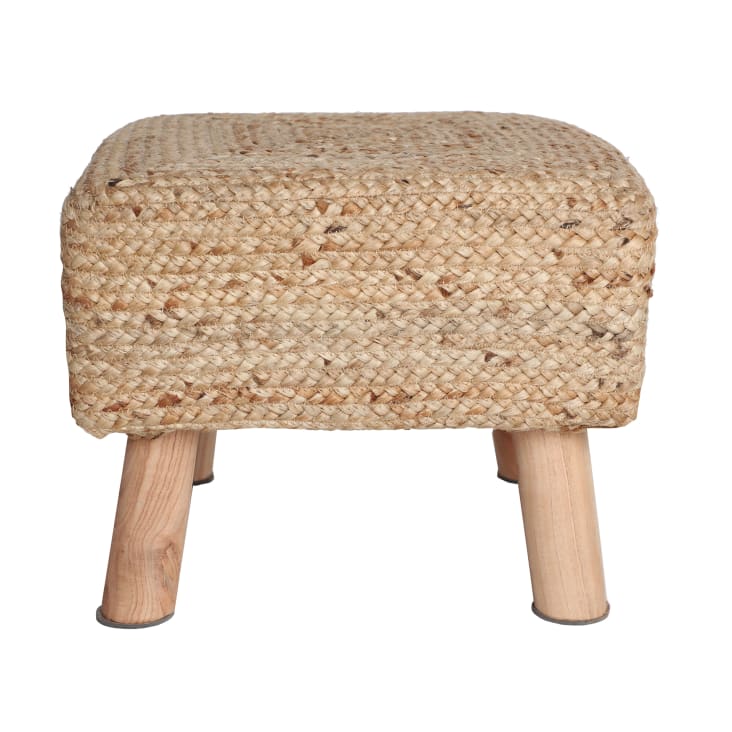 Jaipur Living Pouf Rotondo In Iuta - Imbottito, Panna/Marrone, Gambe In Legno, 40,6 Cm - 4