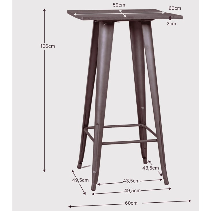Tavolo alto industriale in acciaio invecchiato e BISTRO