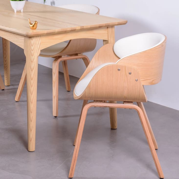 Silla de escritorio moderna PU blanca y madera clara MELKIOR - Miliboo