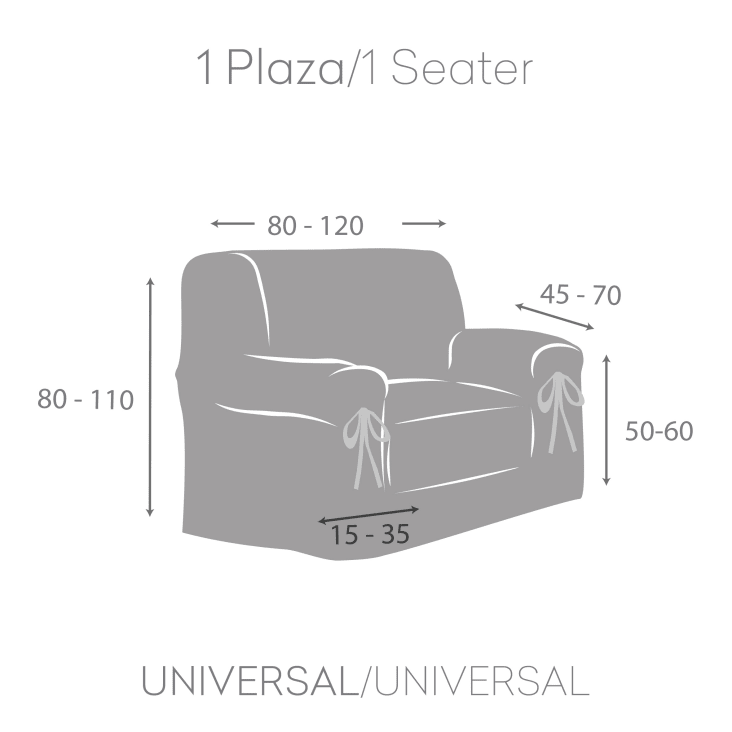 Funda cubre sillón 1 plaza lazos protector liso 80-120 cm verde ROYALE  LAZOS