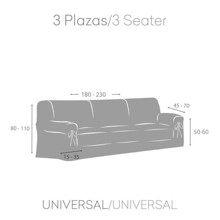 Vipalia Protector Funda Sofa 1 Plaza con lazos. Color Gris. 3 plazas (180 -  230 cm)