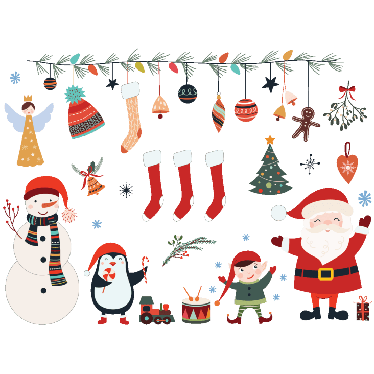 Sticker Noël père noël et éléments de noël 100 x 135 cm Maisons du Monde