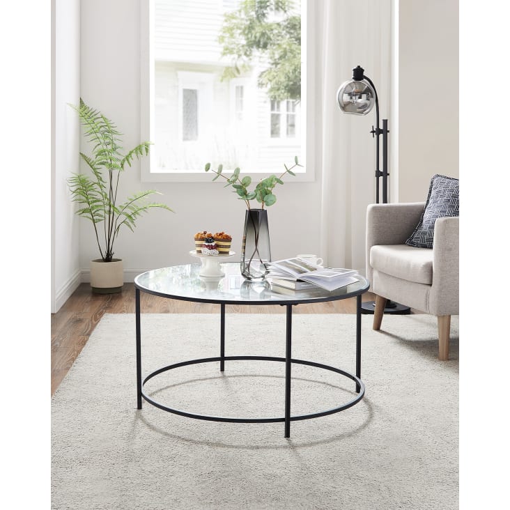 Vasagle table basse ronde, dessus de table en verre trempé, cadre en acier,  table de salon, bout de canapé, décoratif, noir lgt021b01 - Conforama