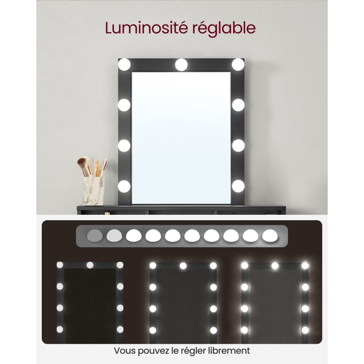 Coiffeuse, Miroir avec LED à Luminosité Réglable, 2 Tiroirs et 3  Compartiments, 100 x 40 x 145 cm (L x P x H), Blanc