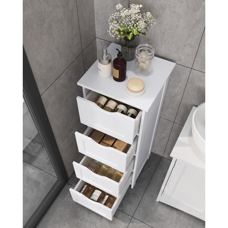 Meuble salle de bain rangement avec 4 tiroirs effet bois blanc
