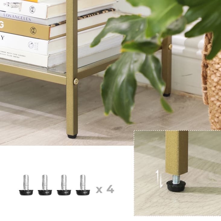 Table D'appoint Doré Et Noir 45 Cm - Dessus Verre Trempé 5 Mm, Pied Fer | Style Moderne, Assemblage Requis - 11