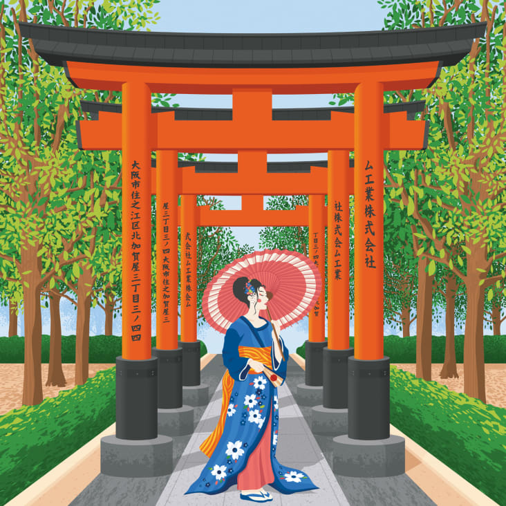 Affiche Kyoto Japon + Cadre Magnétique (Bois) 50x70 cm