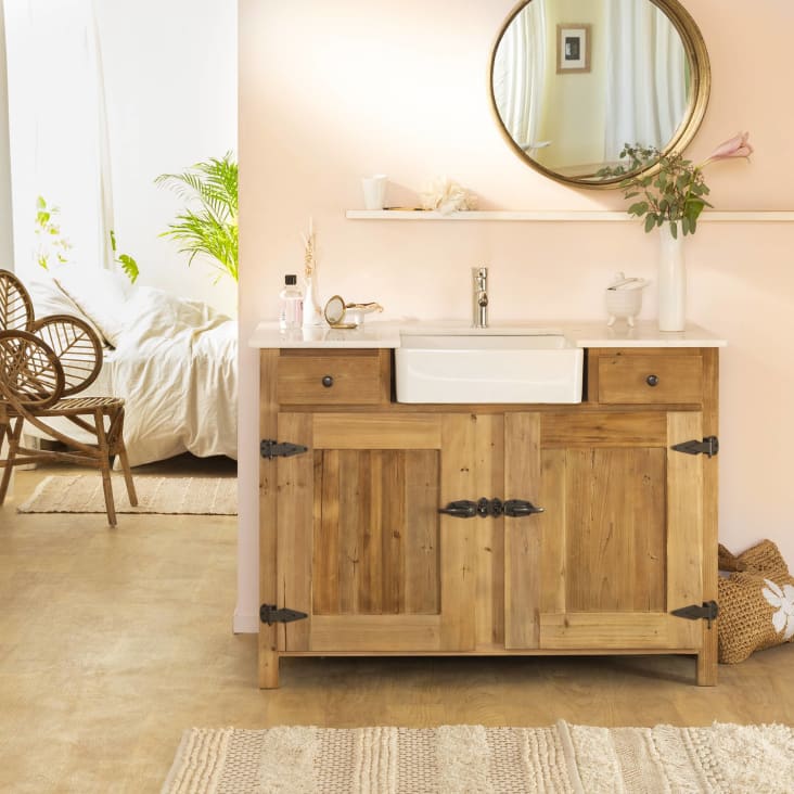 Meuble salle de bain en pin recyclé blanchi - Made in Meubles