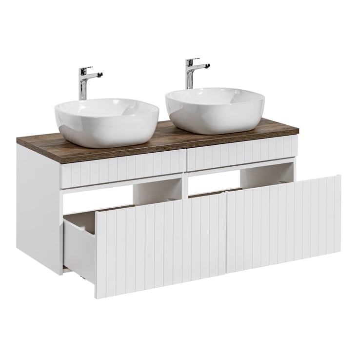 Meuble de salle de bains Trendy 190 1 tiroir lavabo à droite Hide blanc brillant