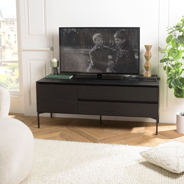 TV-Möbel schwarz 1 Tür 2 Schubladen Metallfüße schwarz Maxendre