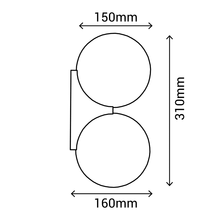 Applique a due sfere in vetro opalino con base cromata-OBI cropped-4