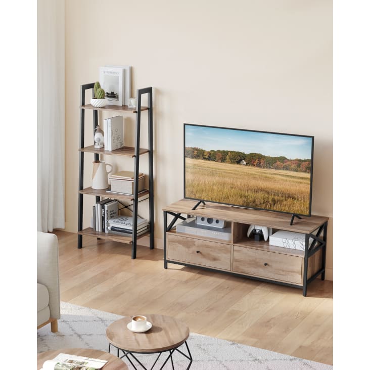 Meuble TV L.190 cm CAISSE imitation chêne et noir - Meuble TV BUT