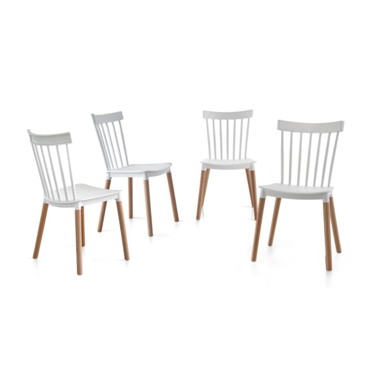 Pack 4 sillas nórdicas blancas y patas madera de haya NAOMI
