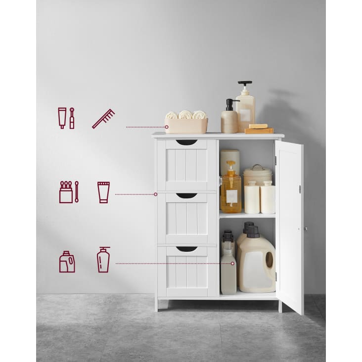 Meuble Salle De Bain Kleankin - Armoire Avec Tiroir Et Placard - 90x32.6x30 Cm - Style Bois Et Blanc