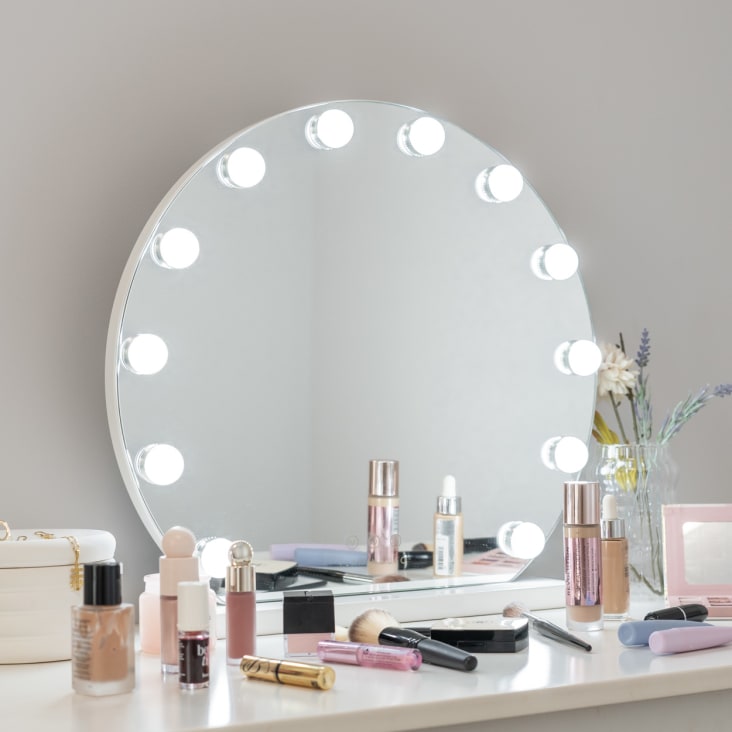 Espejo Maquillaje Luz 12 LED Metal 50x48x12cm Blanco